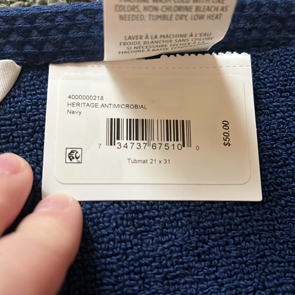 NWT Lacoste Navy Heritage Antimicrobial Cotton Tubmat Bath Rug